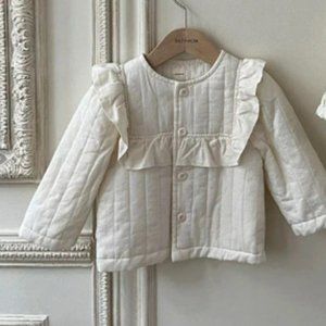 New Baby Girl Ruffled Off White Warm Padded Jacket